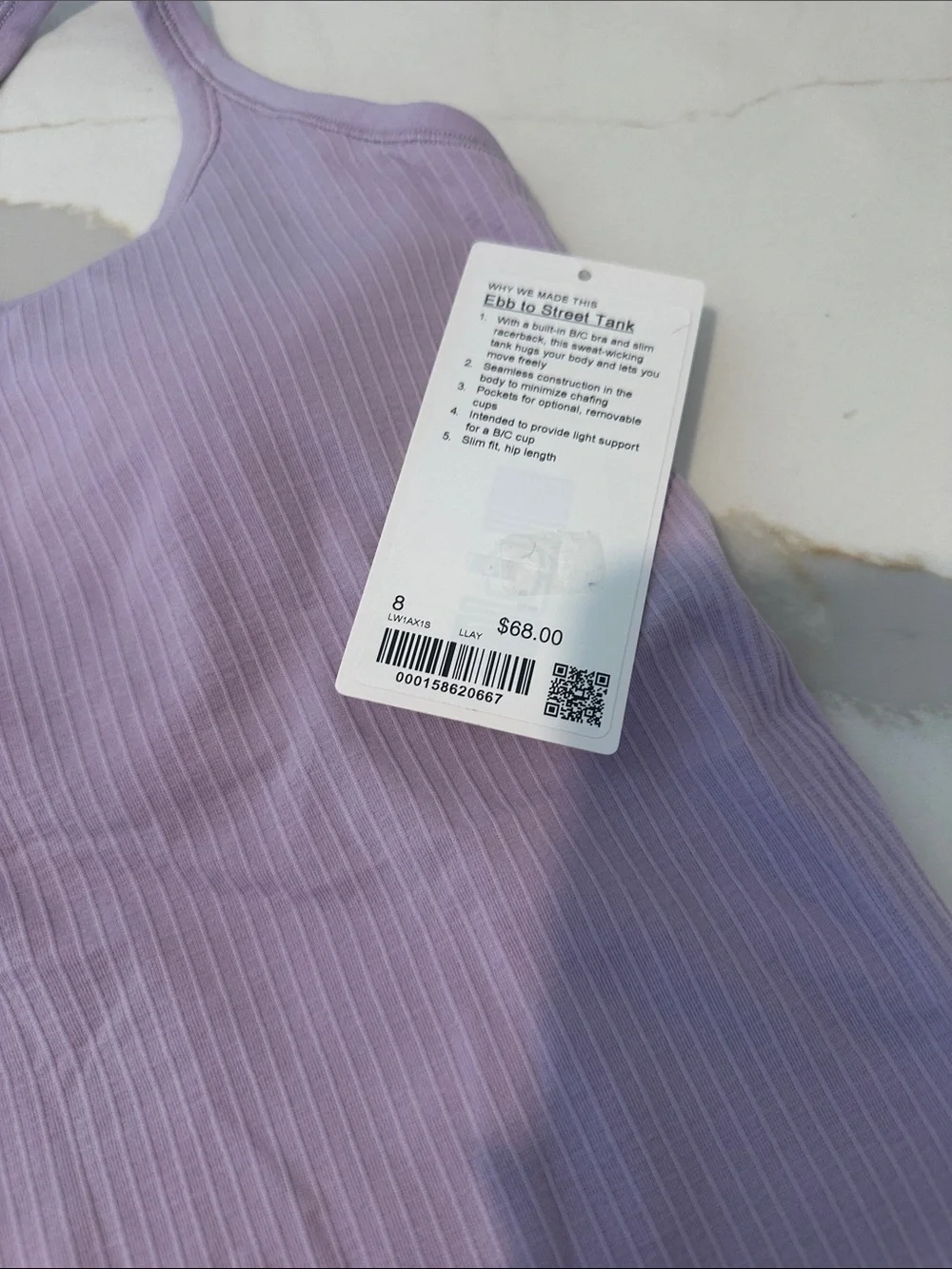 NWT Lululemon Ebb to Street Top (lilac play) lavender sz 8